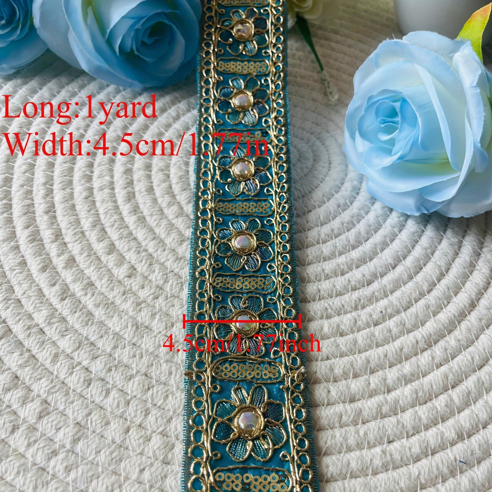 150Cm Ethnic Style Embroidered Lace with Bead Embellishments